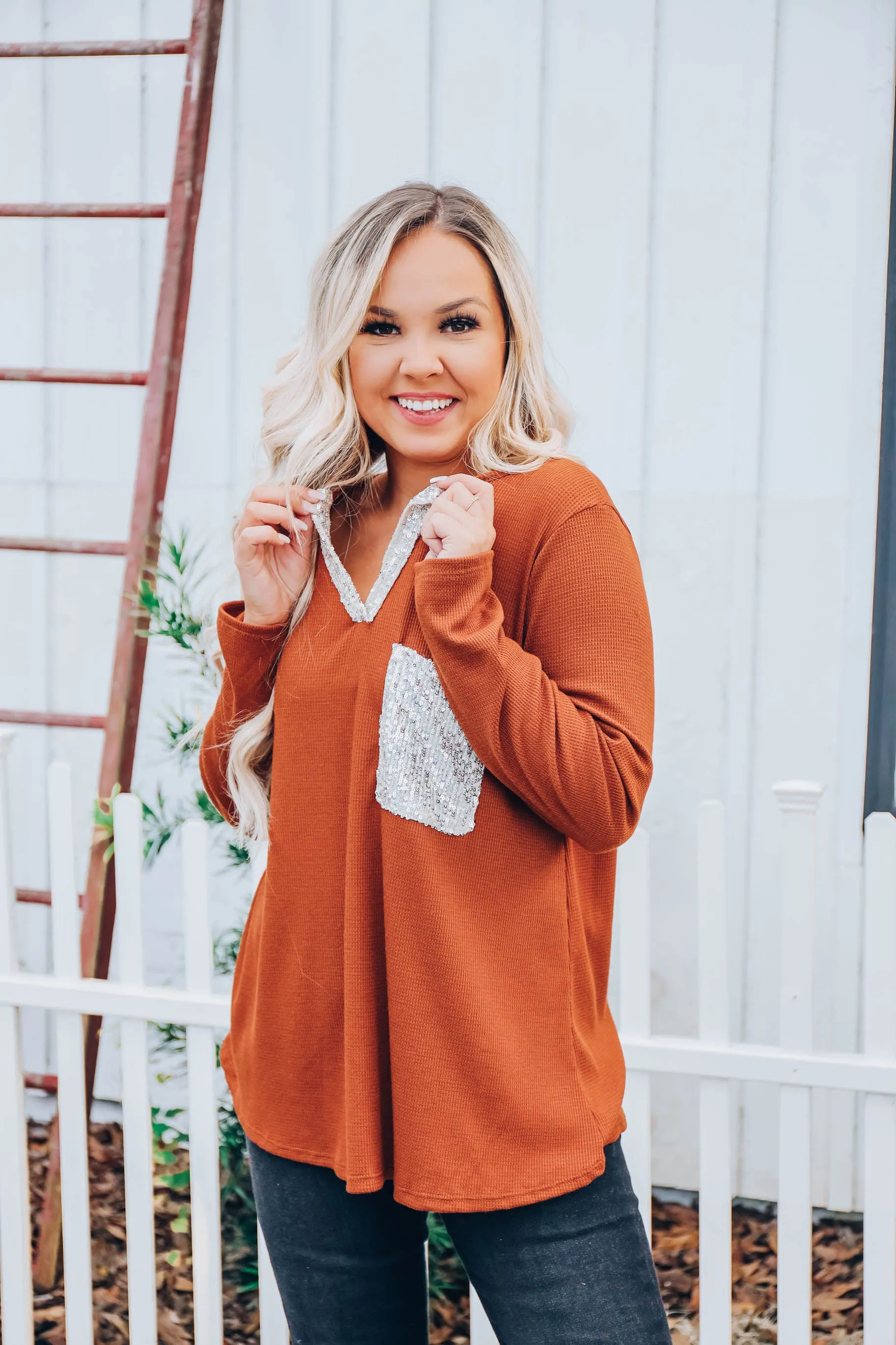 A Lil' Bit Of Glitz Top - Rust