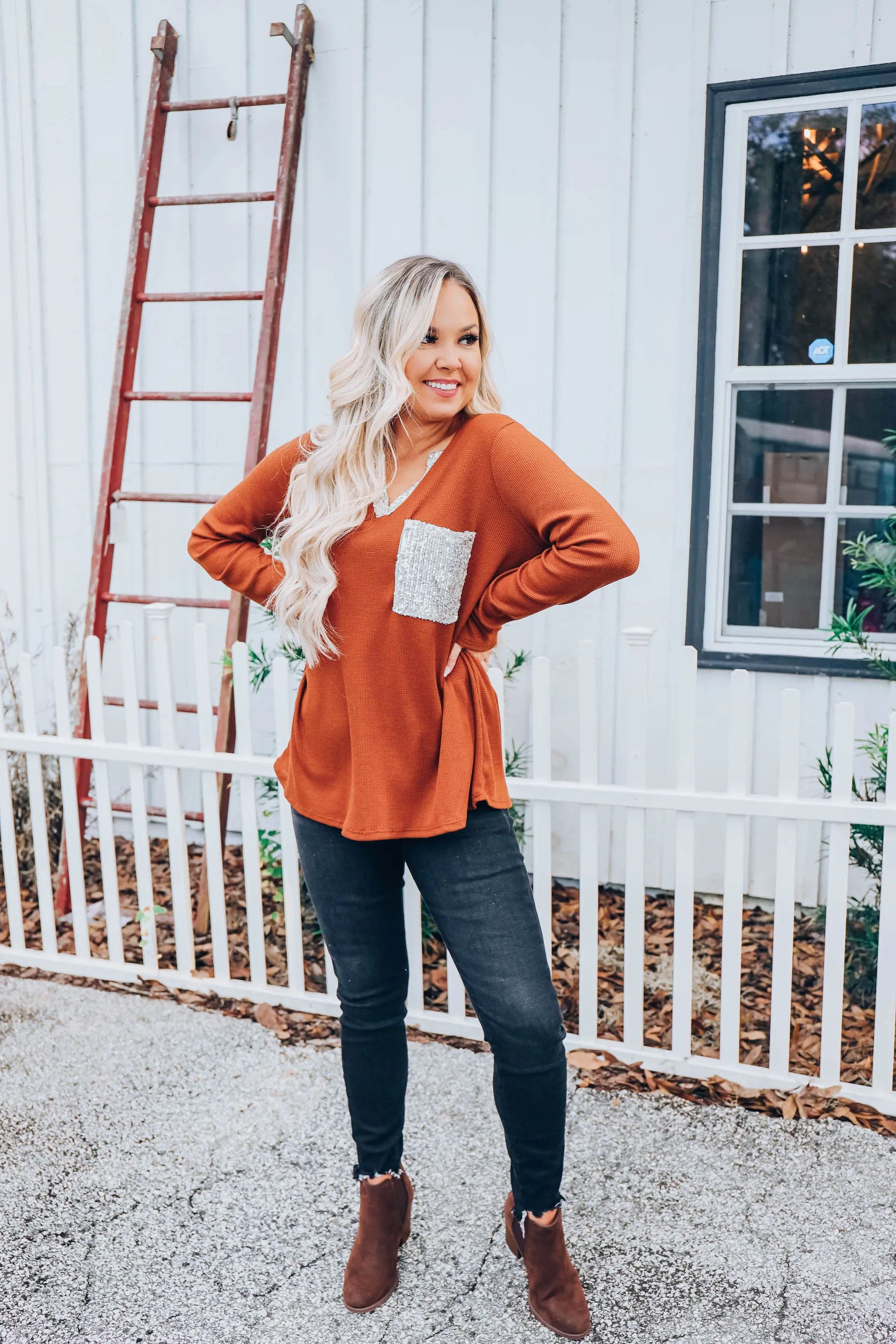 A Lil' Bit Of Glitz Top - Rust