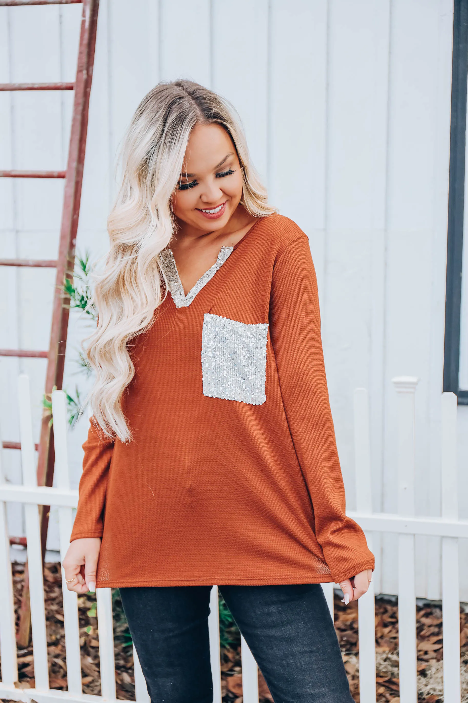 A Lil' Bit Of Glitz Top - Rust