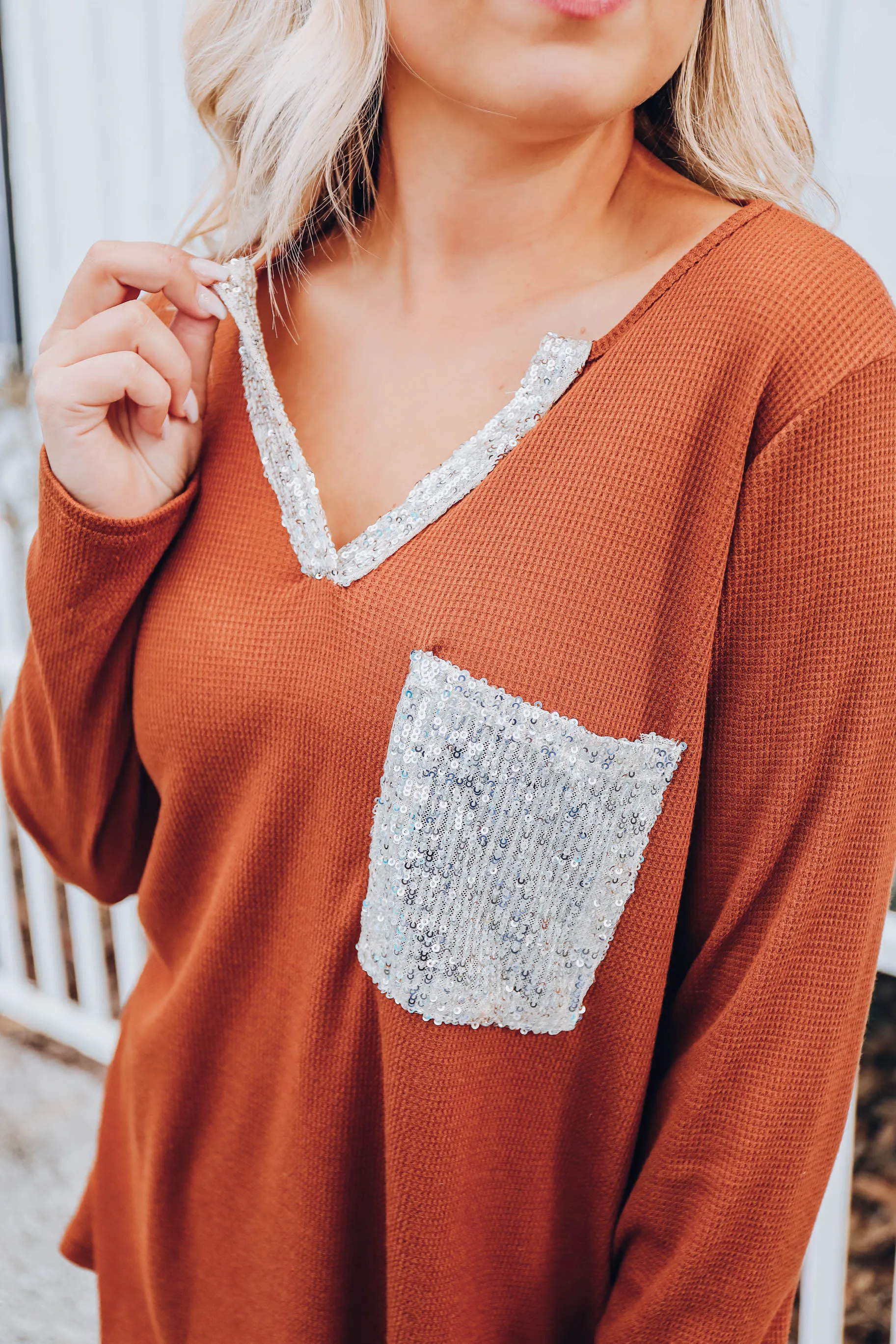 A Lil' Bit Of Glitz Top - Rust