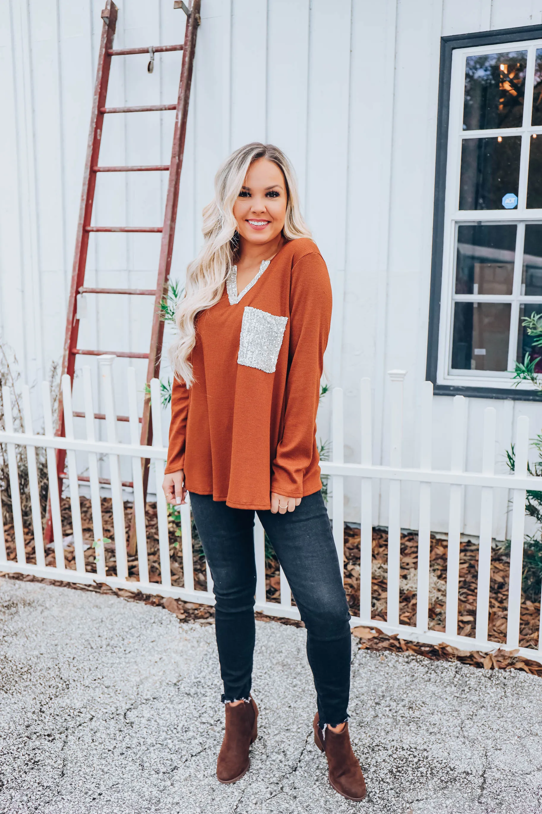 A Lil' Bit Of Glitz Top - Rust