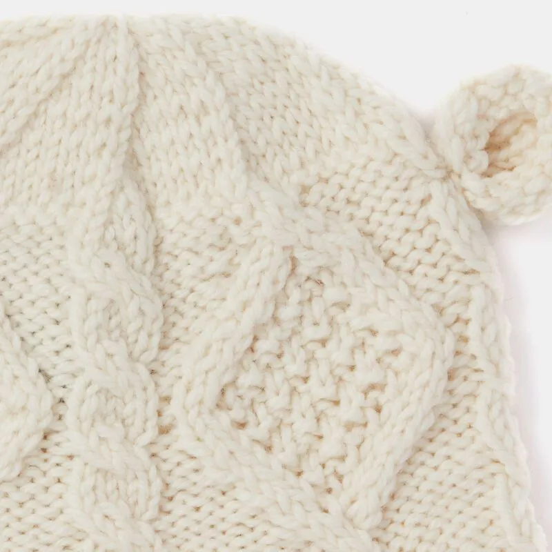 Aran Wool Kiddies Hat With Ears Natural