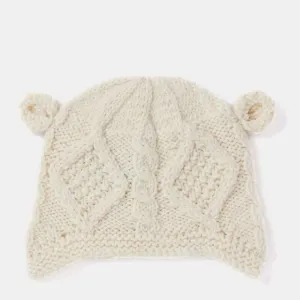 Aran Wool Kiddies Hat With Ears Natural