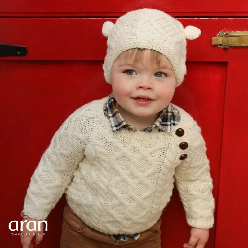 Aran Wool Kiddies Hat With Ears Natural