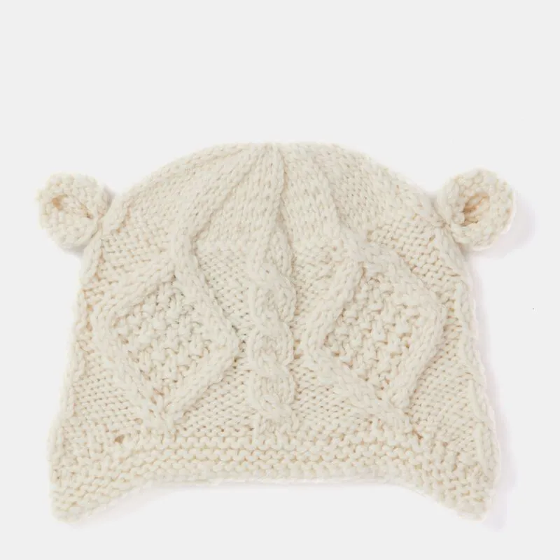Aran Wool Kiddies Hat With Ears Natural