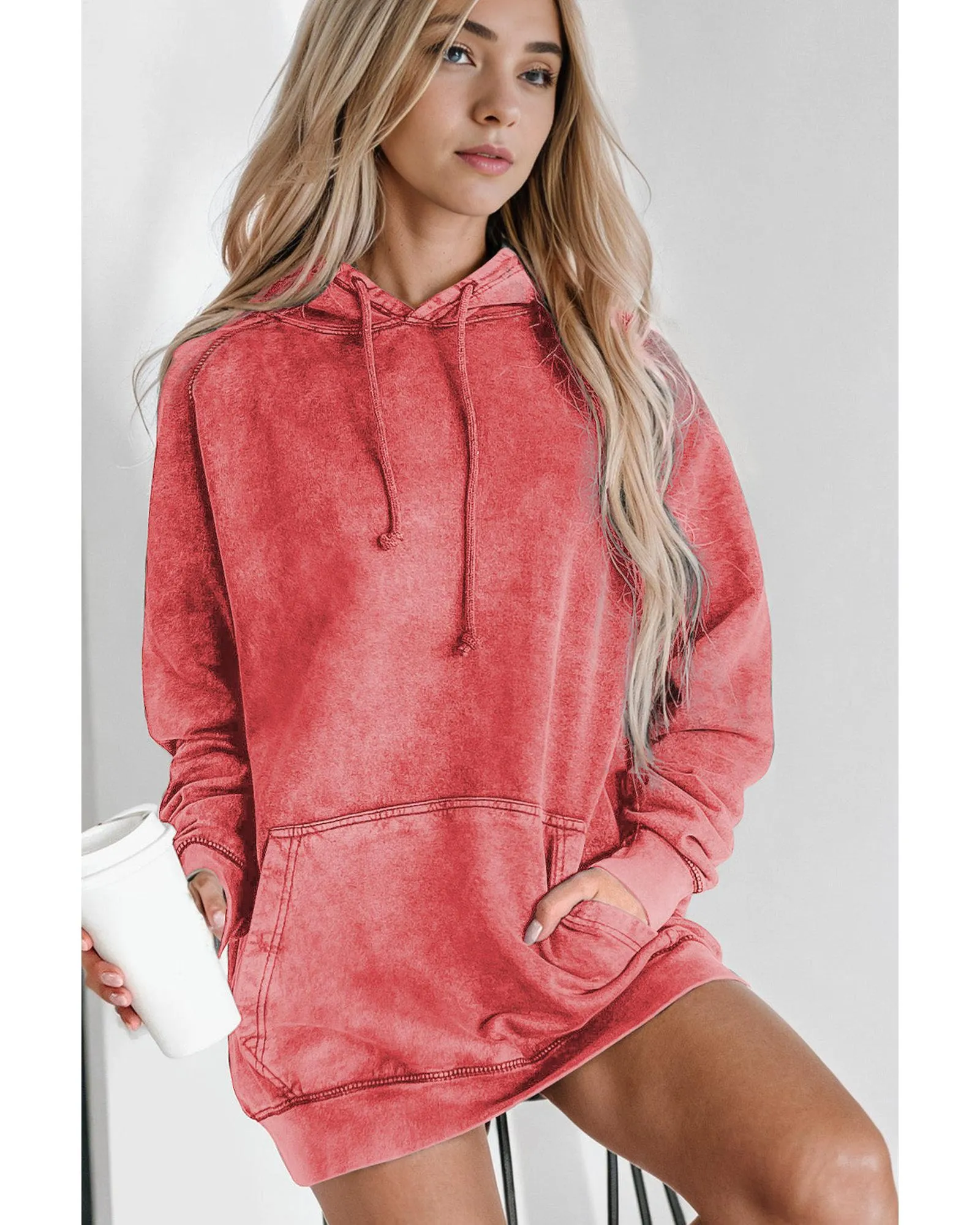 Azura Exchange Versatile Mineral Wash Hoodie with Kangaroo Pocket - L