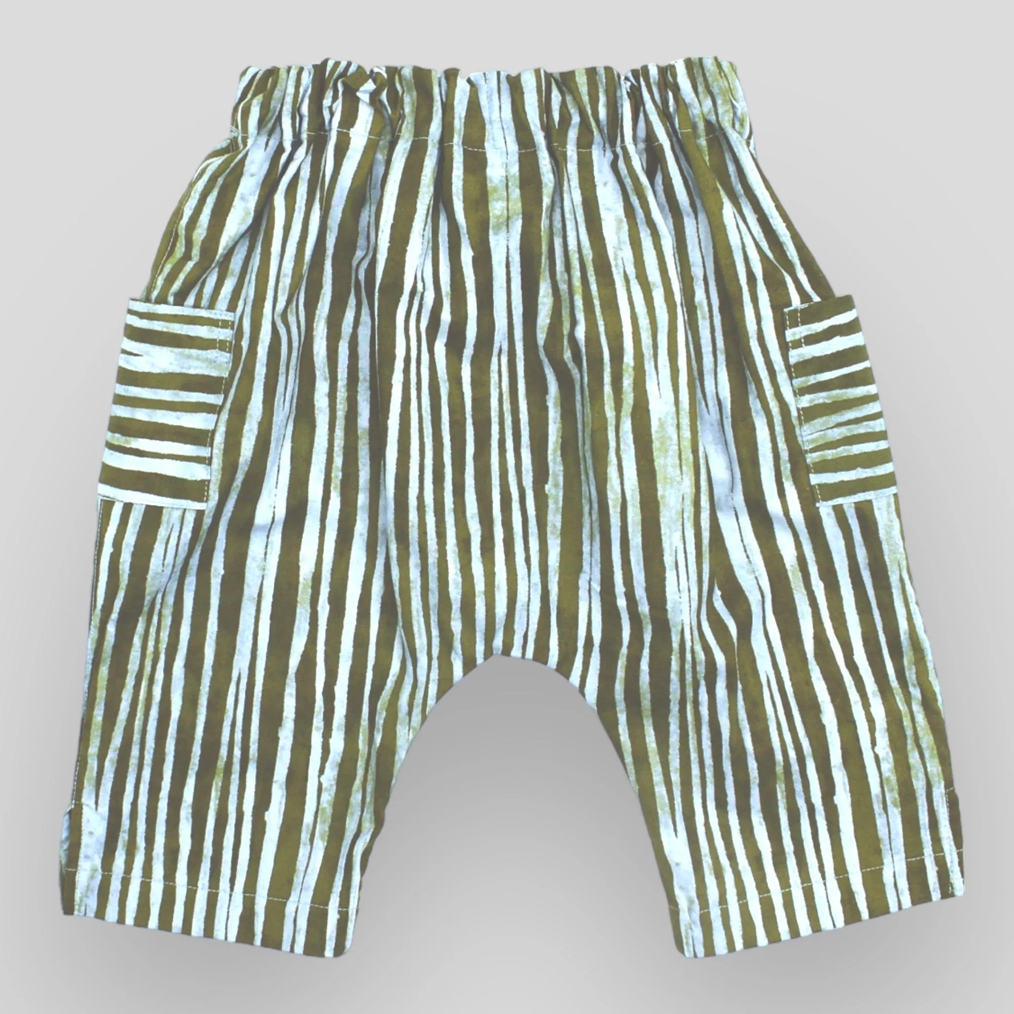 Babies' and Kids' Cotton Harem Trousers in Brown and Grey Water Edge Line