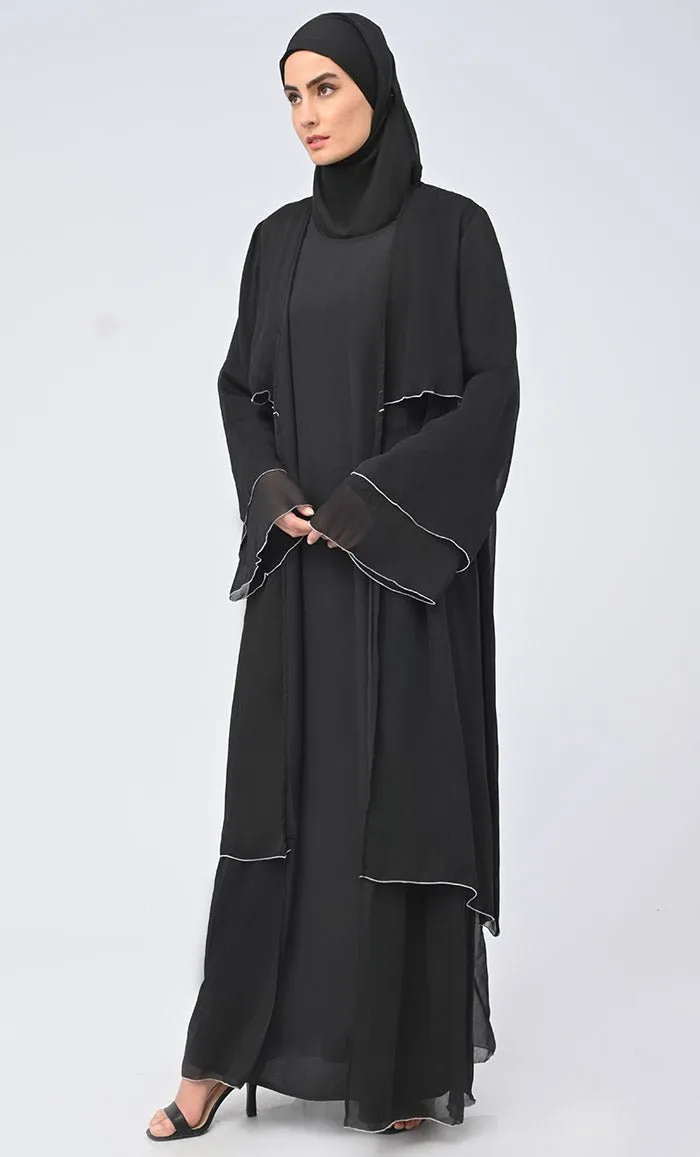 Benazir Arabic Tiered Detailing chiffon Shrug With Crepe Inner - Final Sale