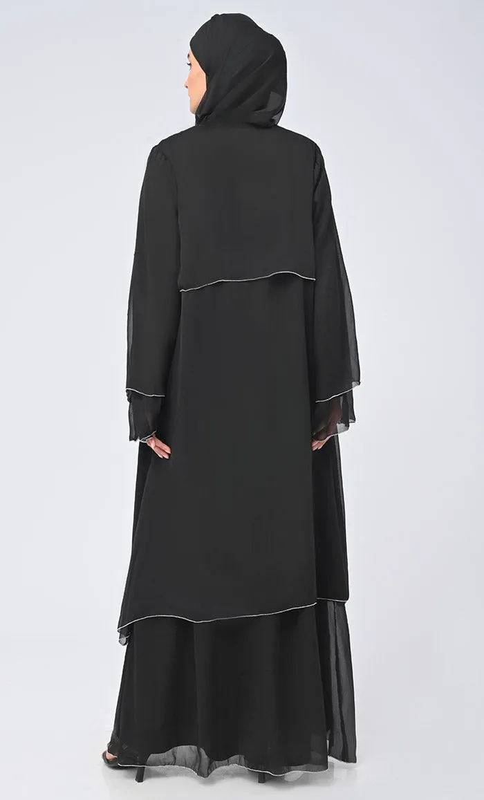 Benazir Arabic Tiered Detailing chiffon Shrug With Crepe Inner - Final Sale