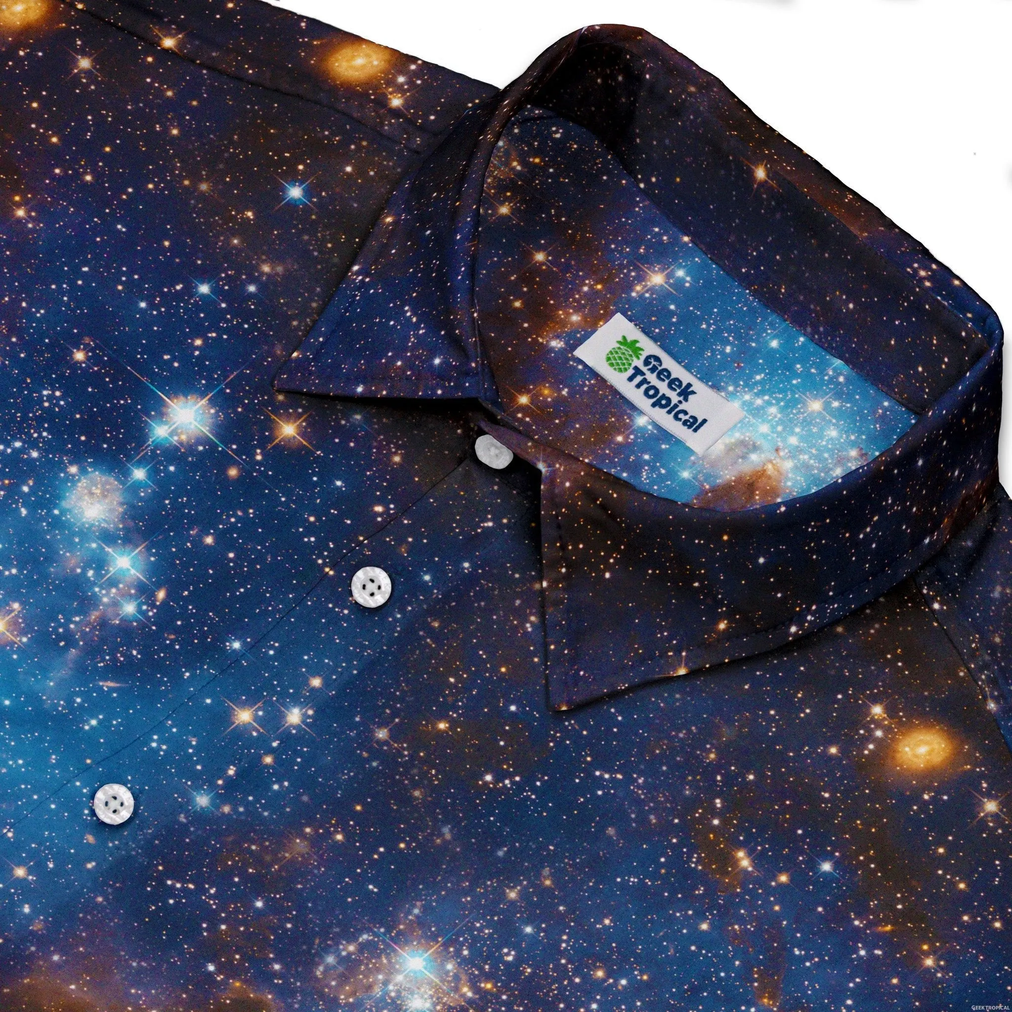 Blue Brown Galaxy Space Button Up Shirt