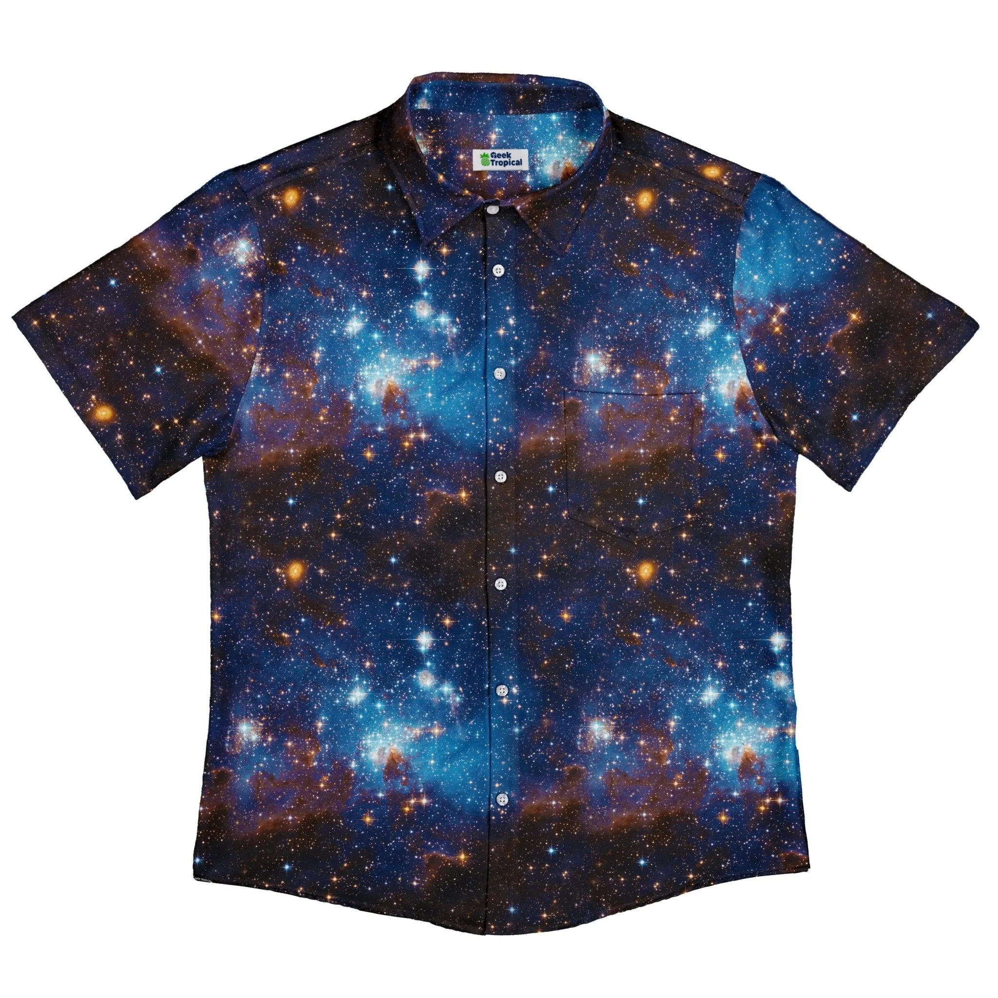 Blue Brown Galaxy Space Button Up Shirt