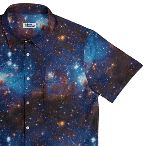 Blue Brown Galaxy Space Button Up Shirt
