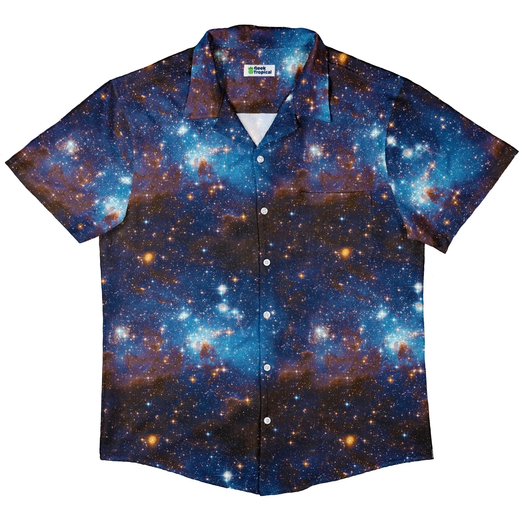 Blue Brown Galaxy Space Button Up Shirt