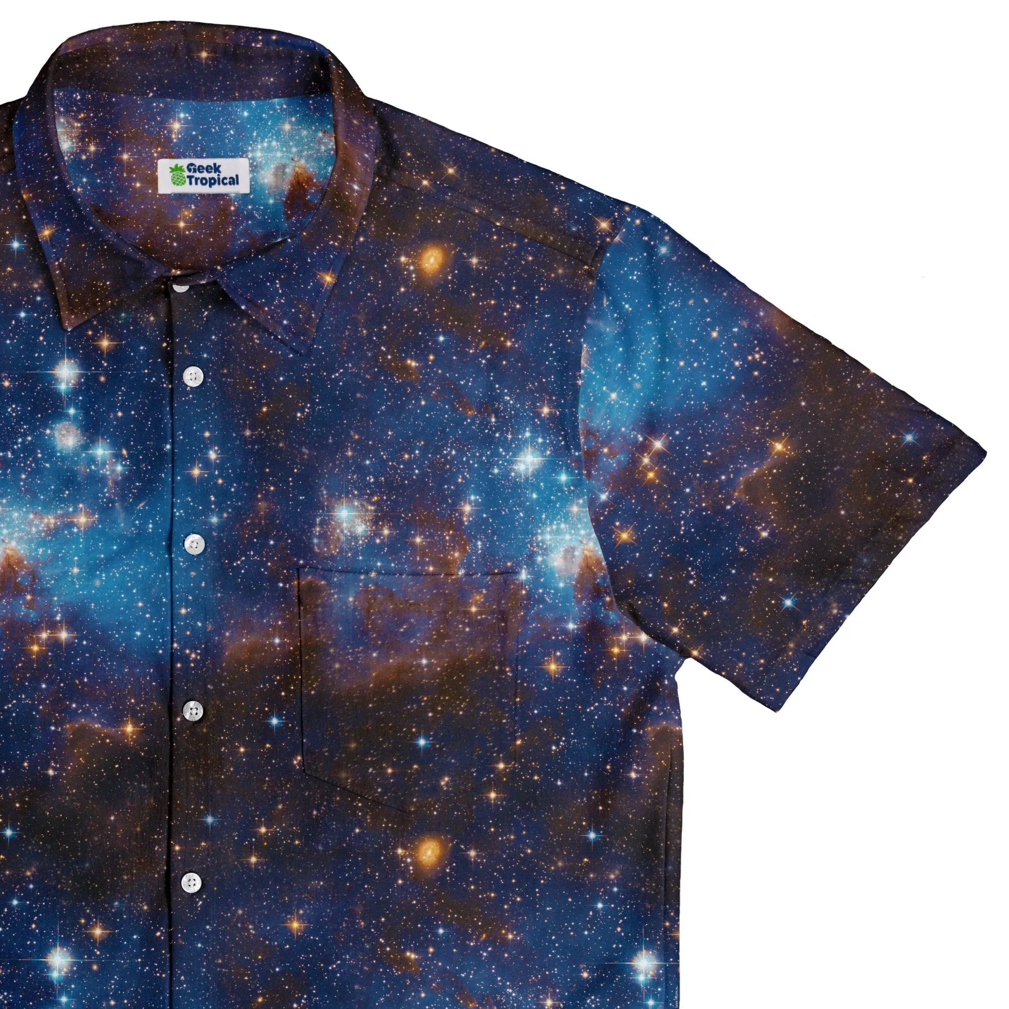 Blue Brown Galaxy Space Button Up Shirt