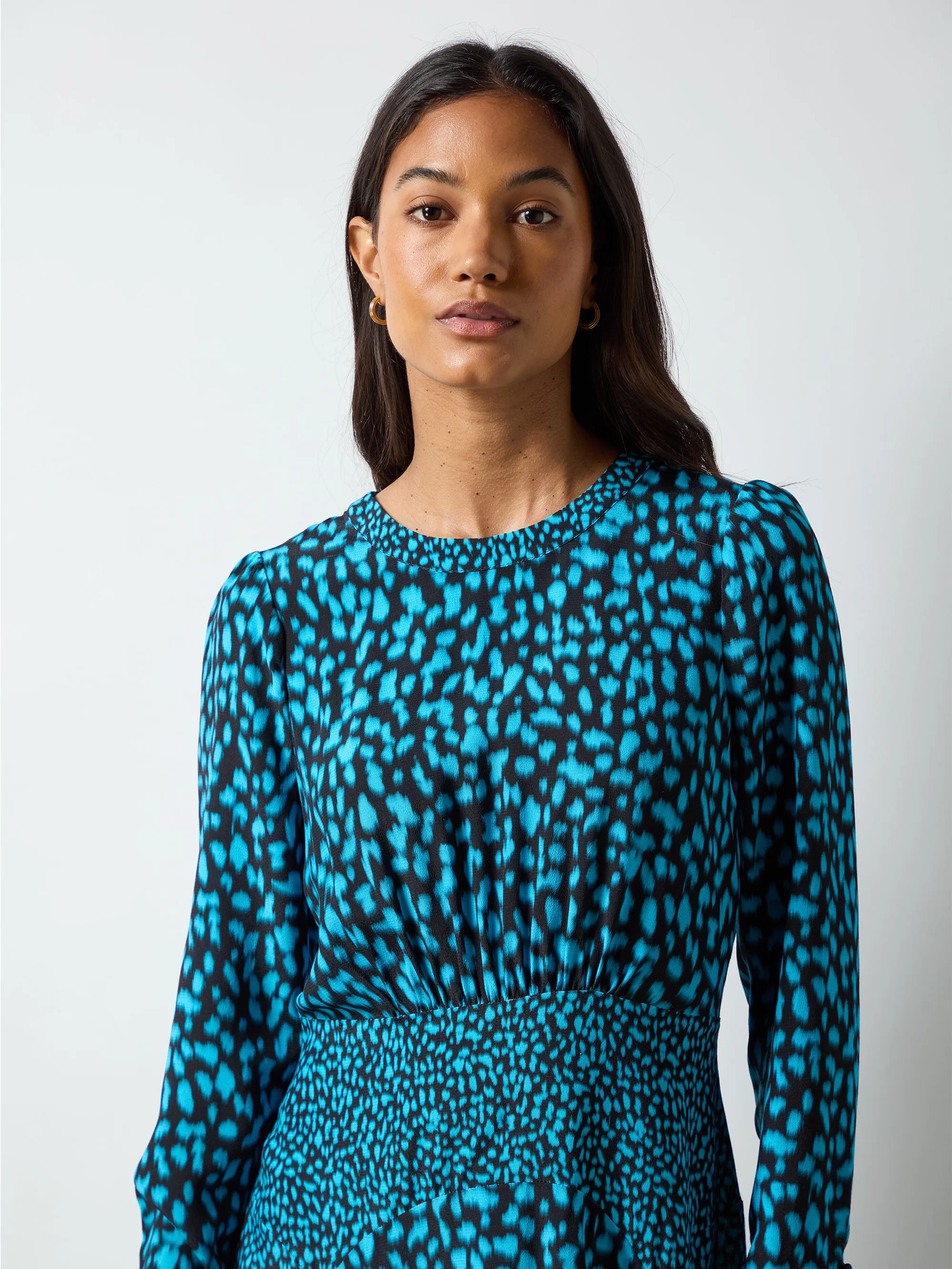Blue Dash Print Detail Dress