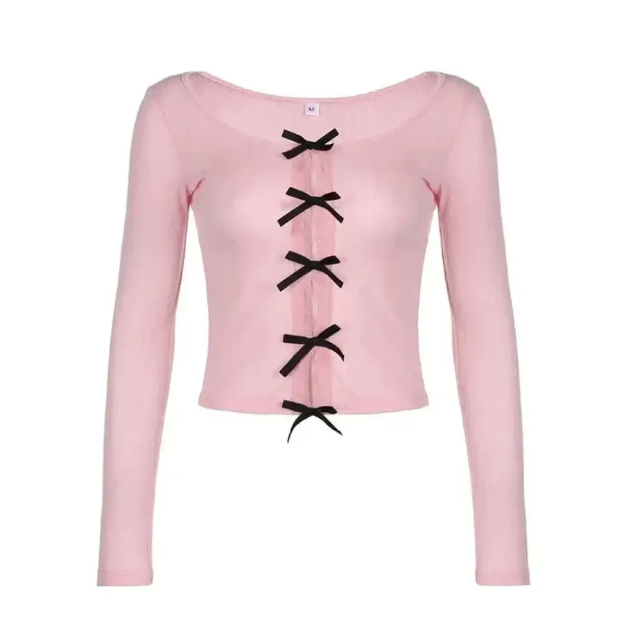 Bow Knitted Slim-fit Knitwear Crochet Sweater