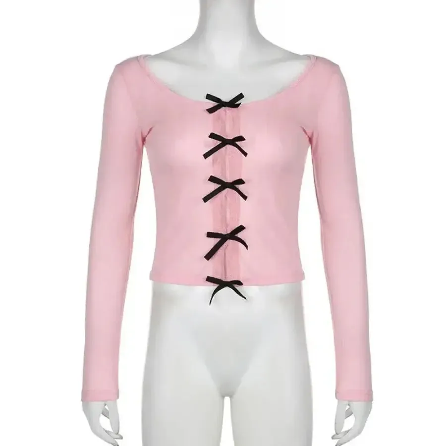 Bow Knitted Slim-fit Knitwear Crochet Sweater