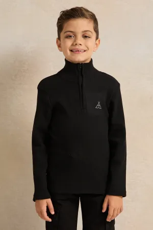 Boys Black T-Shirt With Half Zip