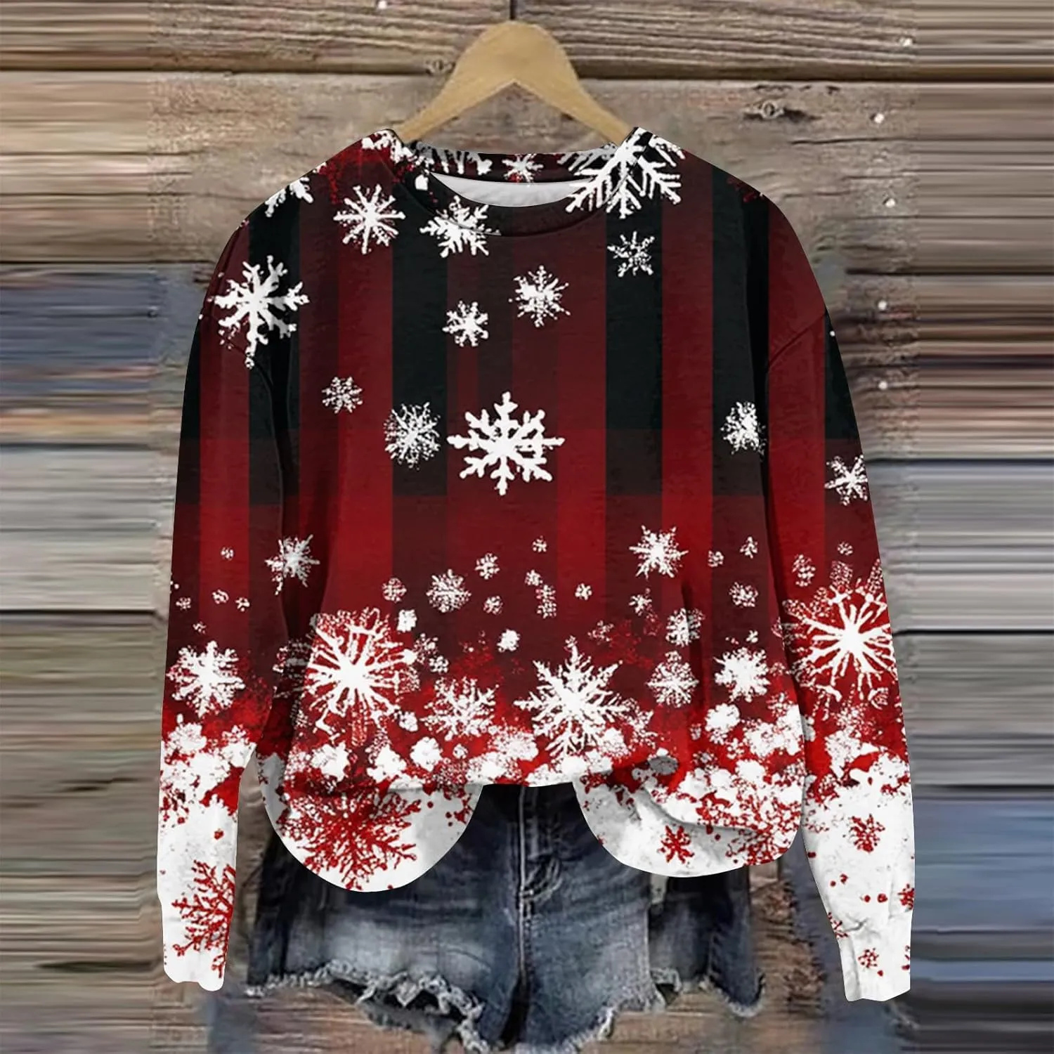 Christmas Sweatshirts For Women 2024 Santa Pullover Crewneck Long Sleeve Tops Loose Fit Fall Winter Clothes