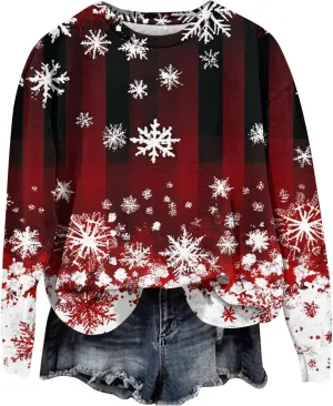 Christmas Sweatshirts For Women 2024 Santa Pullover Crewneck Long Sleeve Tops Loose Fit Fall Winter Clothes