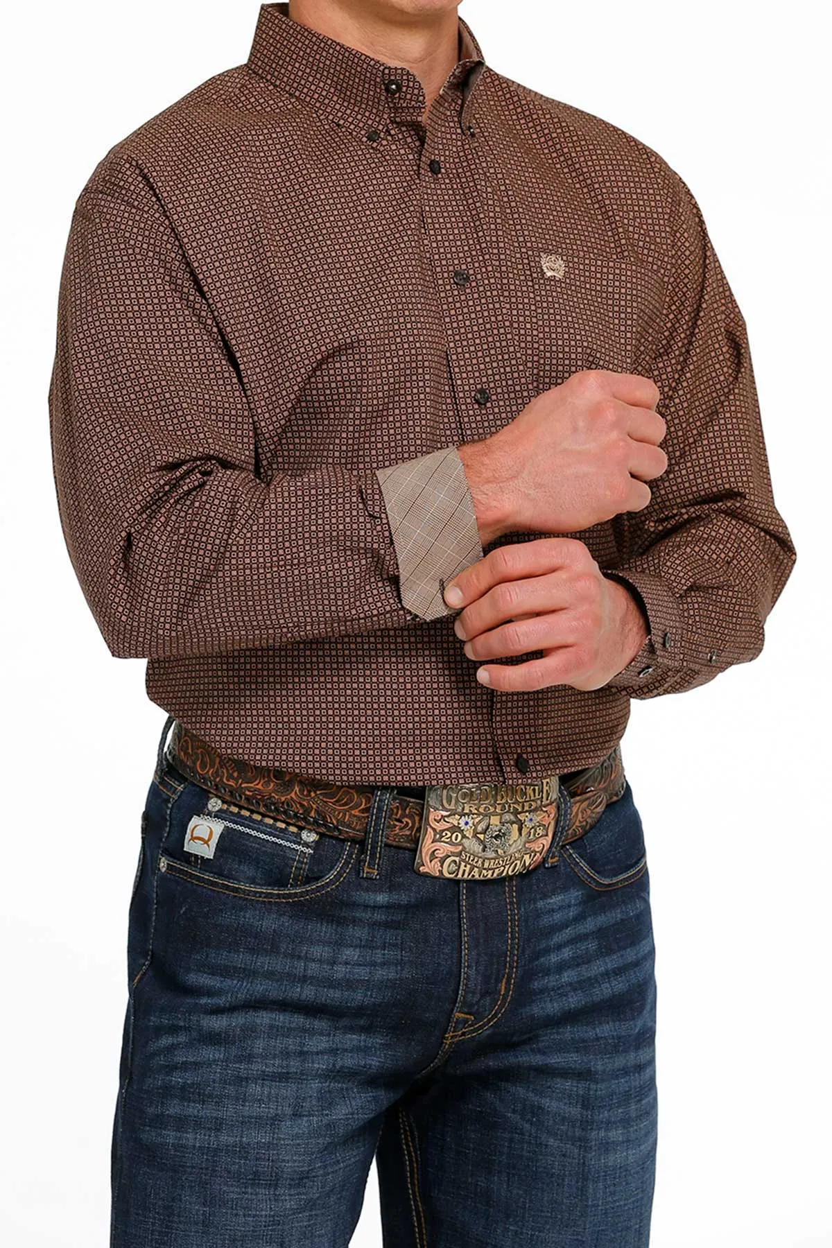 Cinch Men's Geometric Brown Long Sleeve Western Shirt