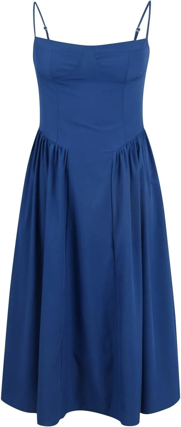 Corset Dress for Women Spaghetti Strap Bustier Midi Party Dresses 2025 Pleated Hem Low Cut Prom Dress with Pockets