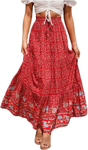 Cute Skirts for Women Women's Bohemian Beach Skirt New Lace Crochet Rayon Maxi Skirt with Placement Floral