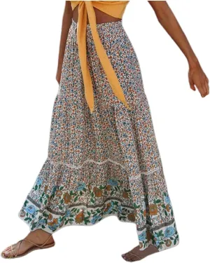 Cute Skirts for Women Women's Bohemian Beach Skirt New Lace Crochet Rayon Maxi Skirt with Placement Floral