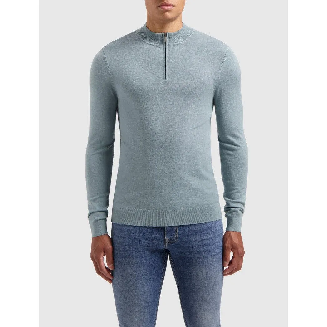 Essential Knitwear Halfzip Sweater Blue Grey