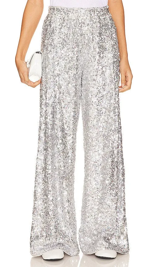 Essentiel Antwerp Fences Sequin Pants in Metallic Silver