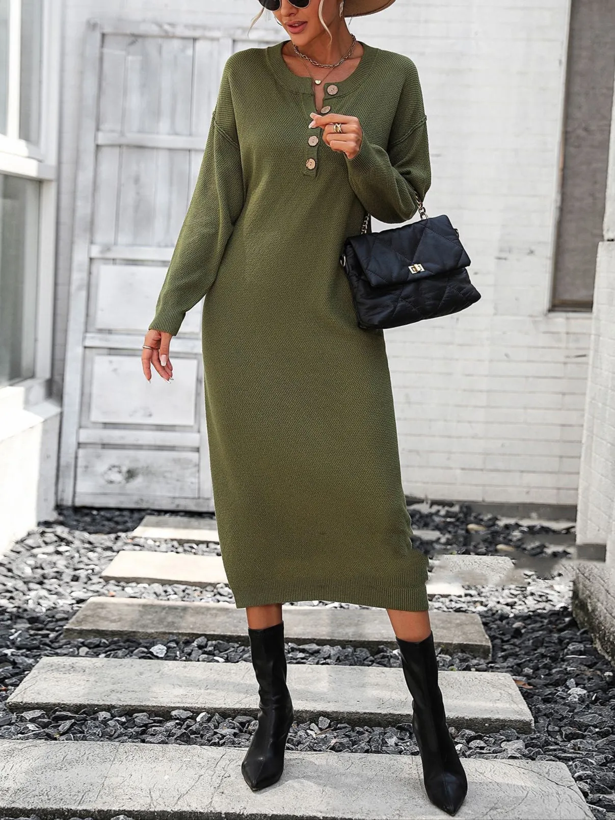 Fashion Button Knitwear Dress