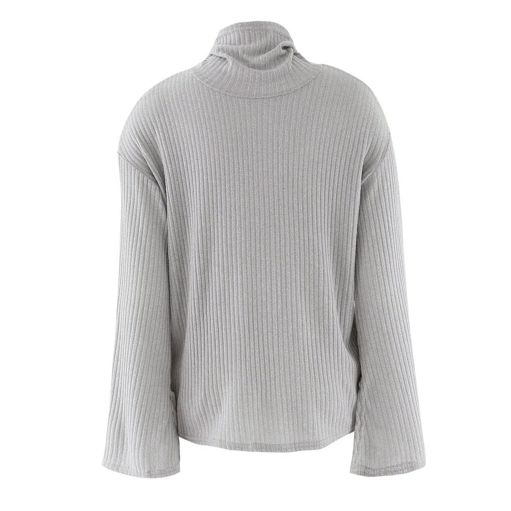 Fashion Loose Bell Sleeve Ribbed Sweater