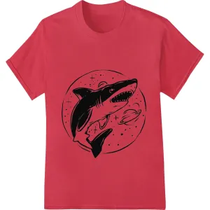 Ferocious Shark Baring Razor-Sharp Teeth B&W Illustration