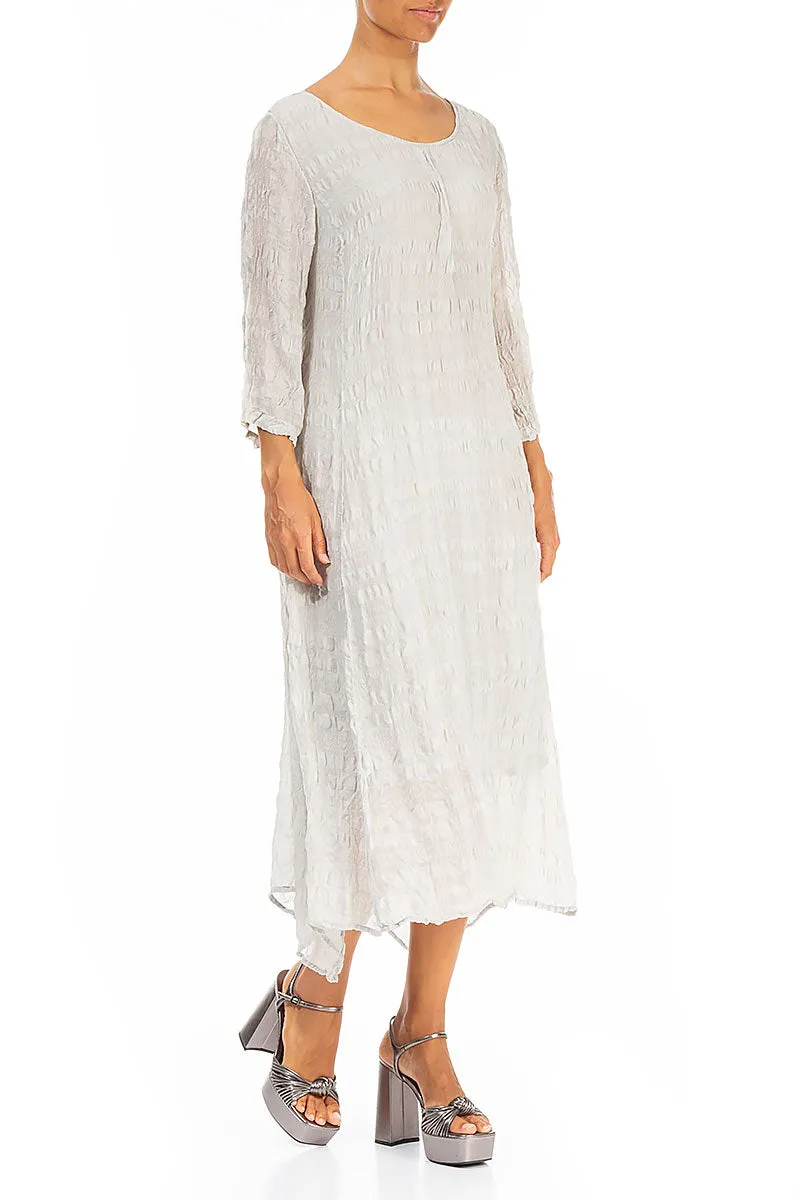 Flowy Tie Up Cream Textured Silk Dress