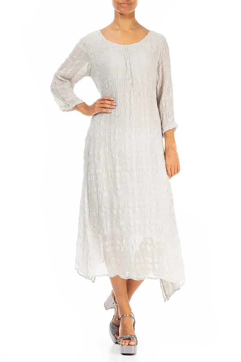 Flowy Tie Up Cream Textured Silk Dress
