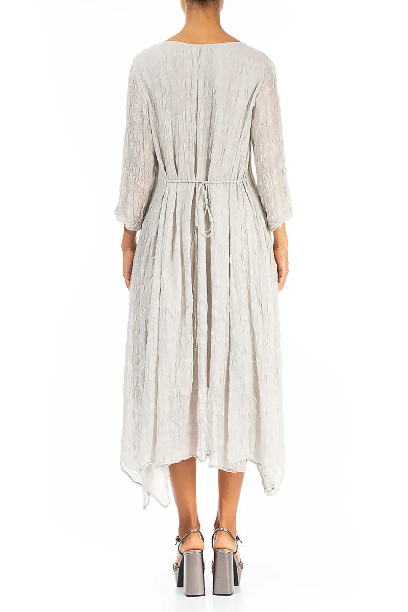 Flowy Tie Up Cream Textured Silk Dress