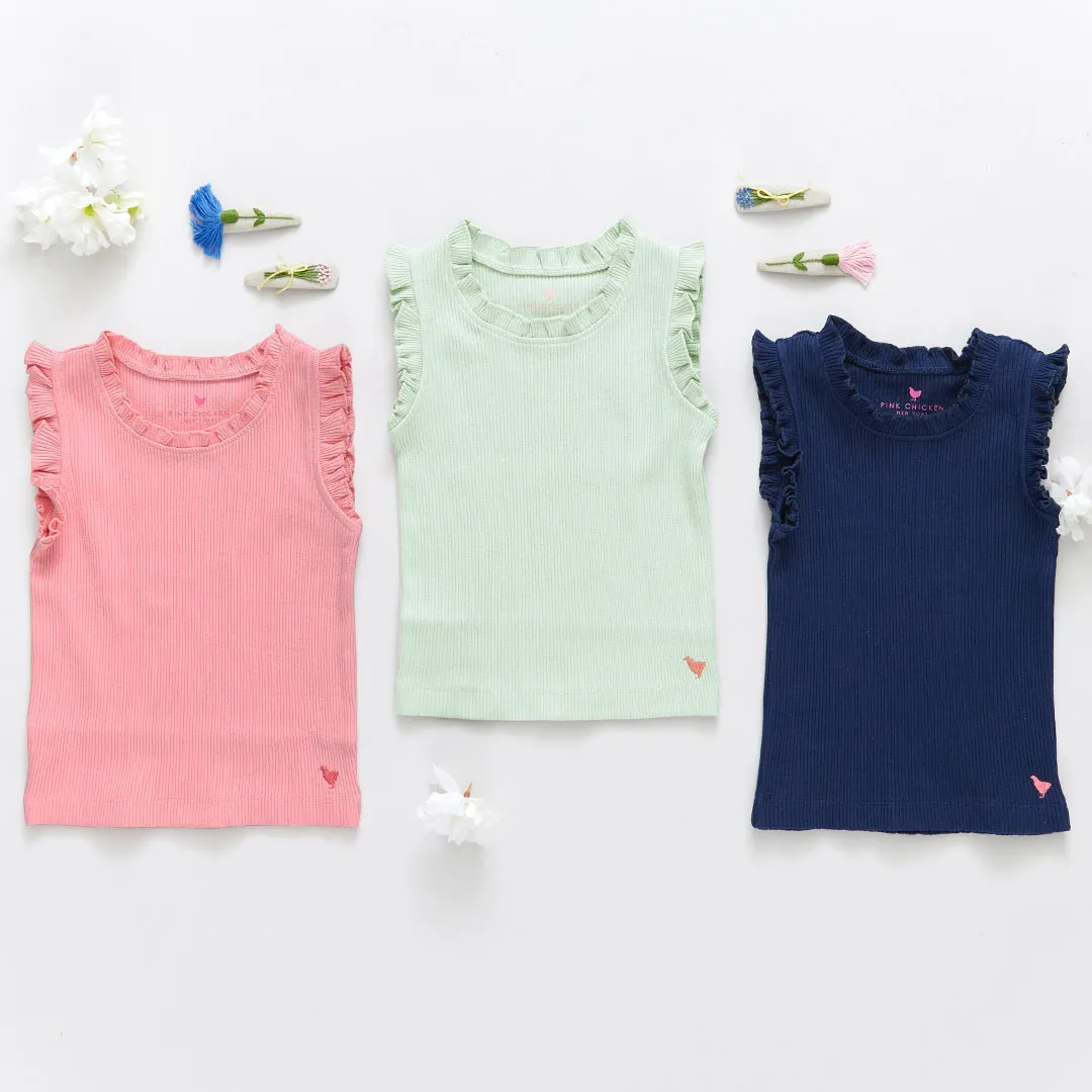 Girls Organic Ruffle Rib Tank - Frosty Green