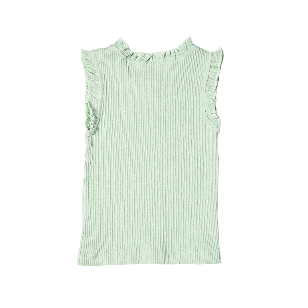 Girls Organic Ruffle Rib Tank - Frosty Green
