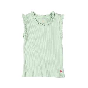 Girls Organic Ruffle Rib Tank - Frosty Green