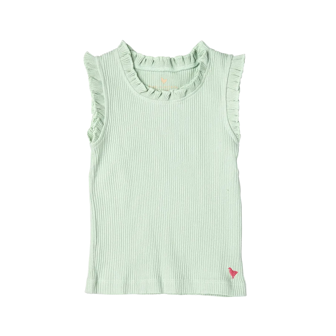 Girls Organic Ruffle Rib Tank - Frosty Green