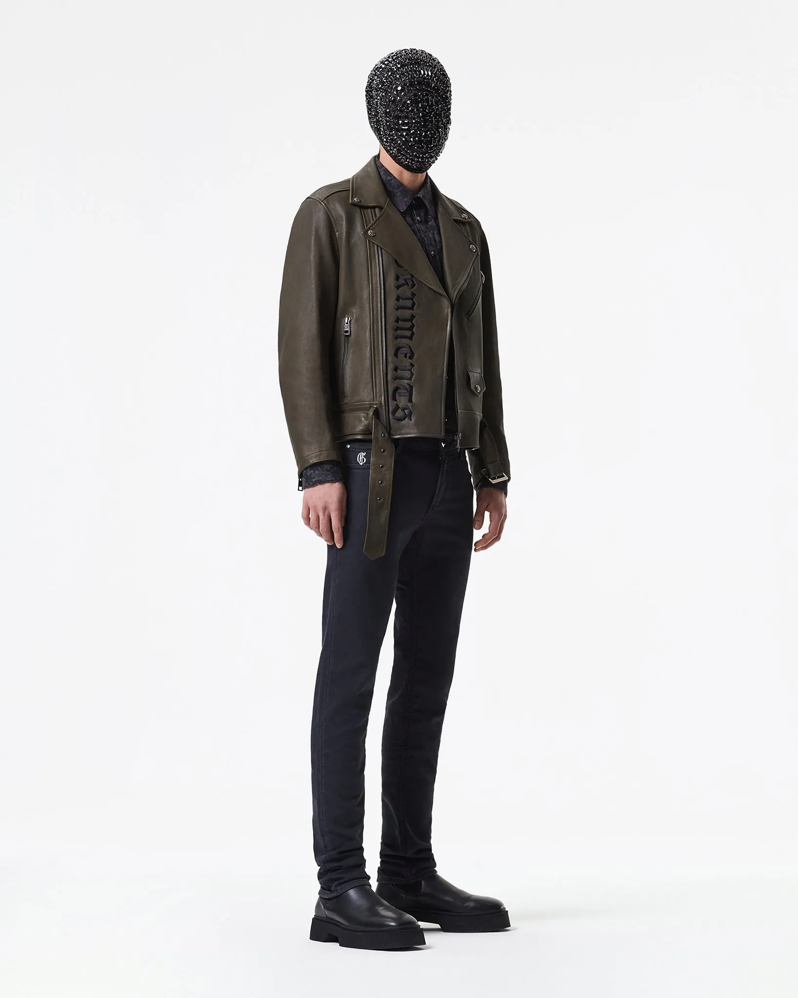 GREEN BIKER JACKET WITH BELT