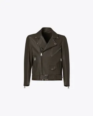 GREEN BIKER JACKET WITH BELT