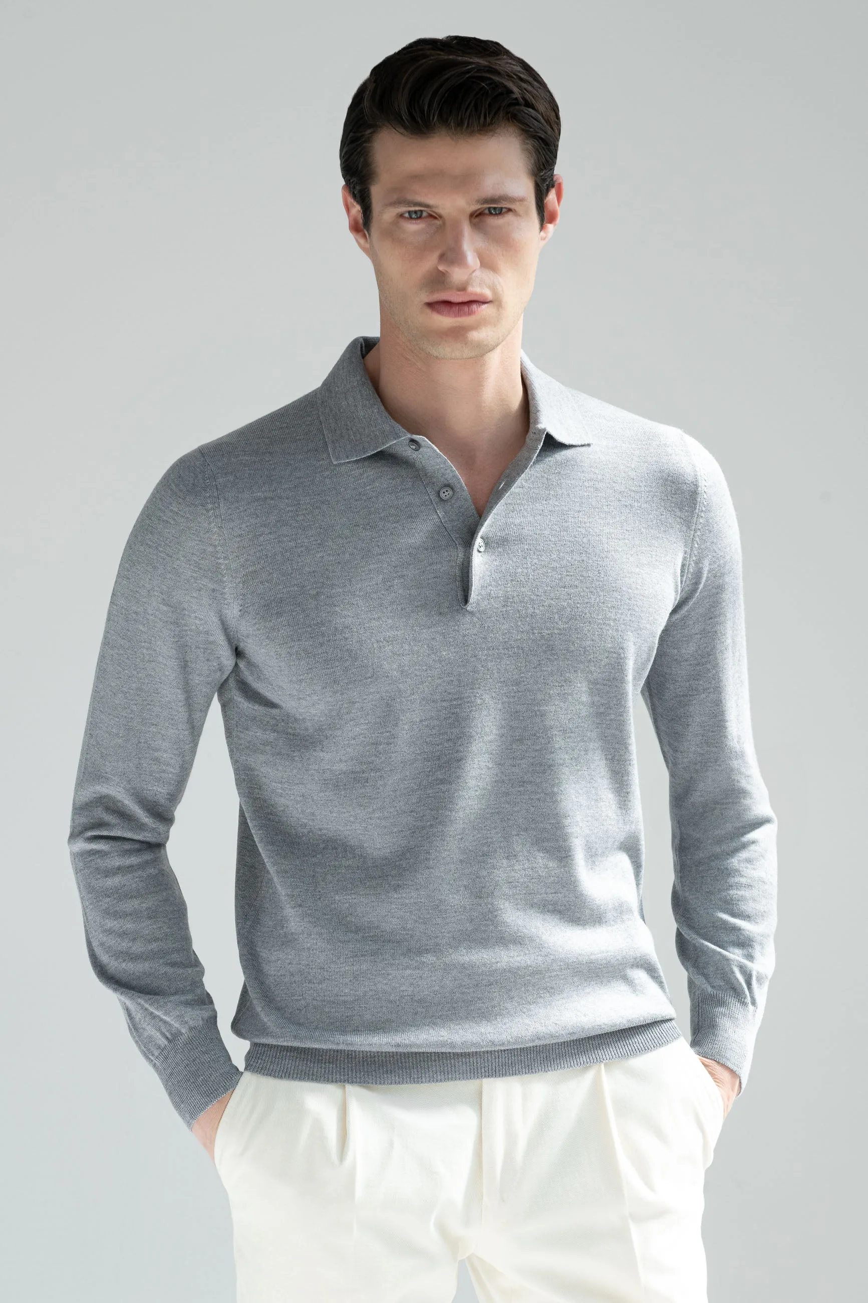 Grey Merino polo  Made in Italy