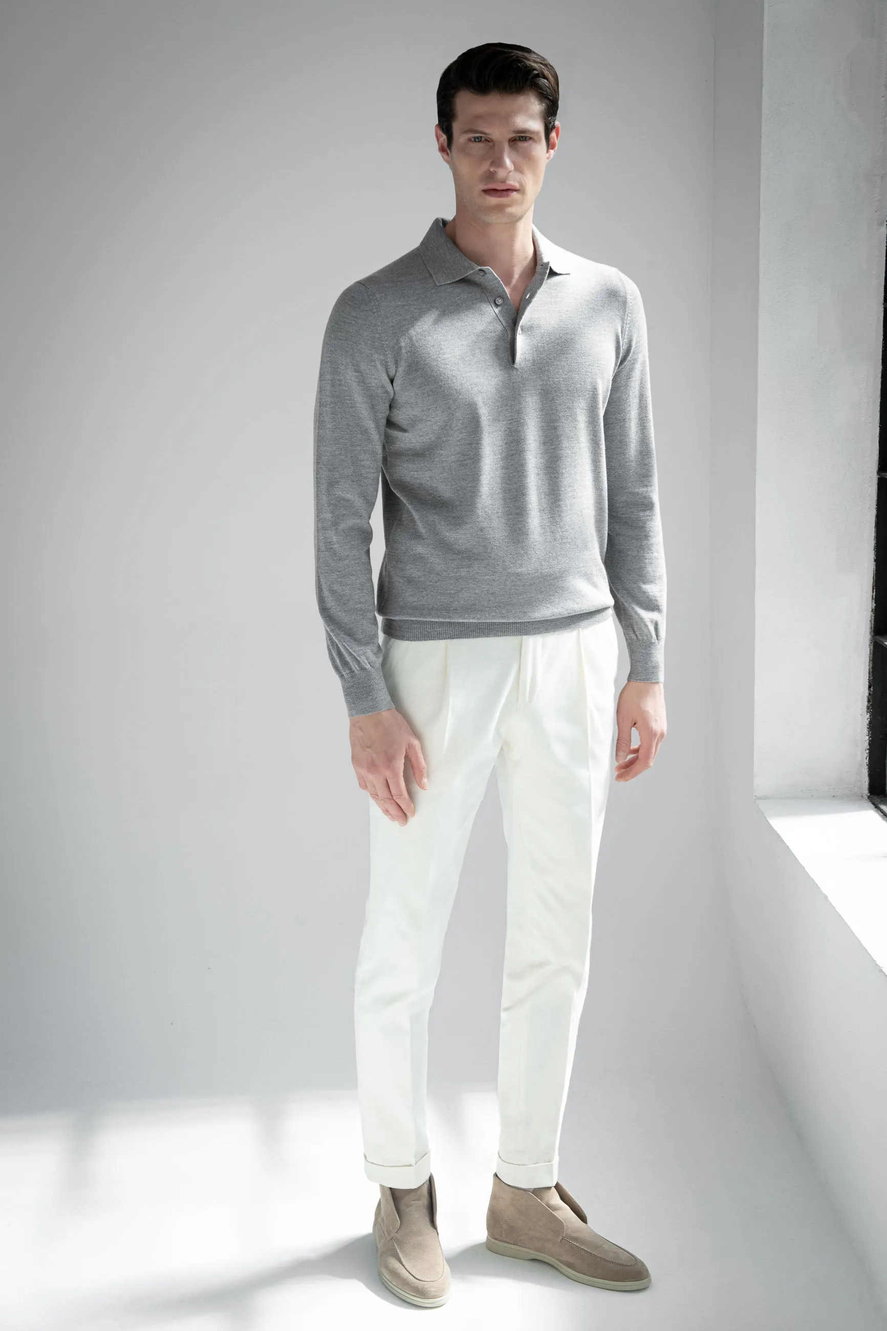 Grey Merino polo  Made in Italy