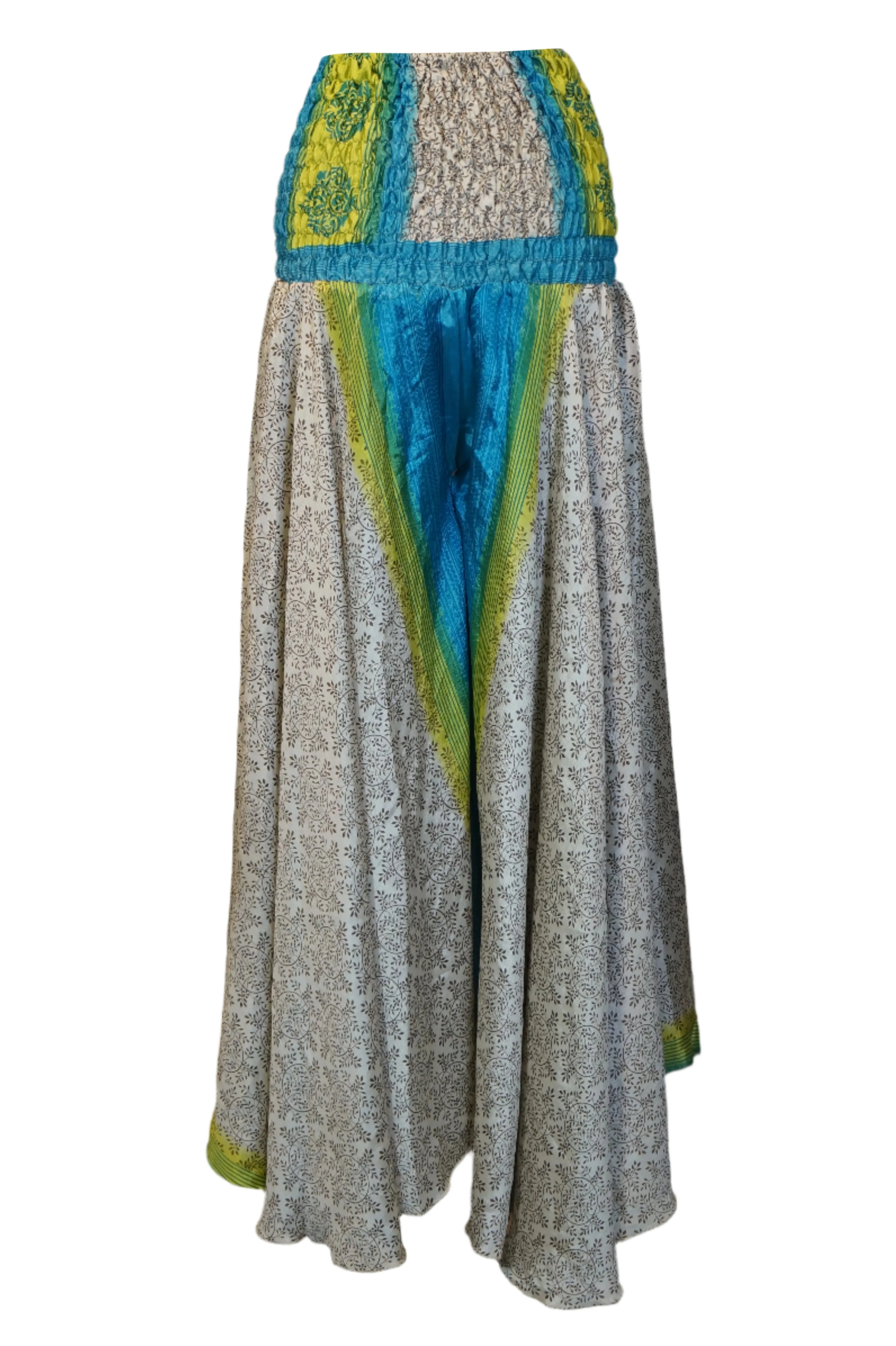 Handmade Bohemian White & Blue Floral Palazzo Pants  Breezy Stylish, and Boho Chic SM