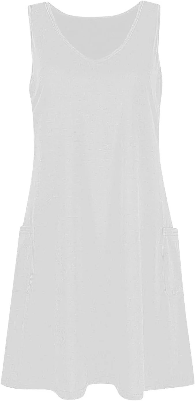 hlysgo Modest Dresses for Women 2025 Summer Knee Length Beach Coverup Sundress Casual Loose Fit Sleeveless V Neck Mini Dress