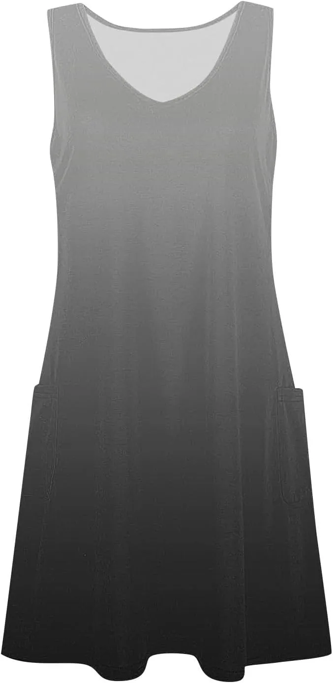 hlysgo Petite Dresses for Women Summer Trendy Gradient Print Sleeveless Beach Mini Sundress A-Line Flowy Going Out Dress