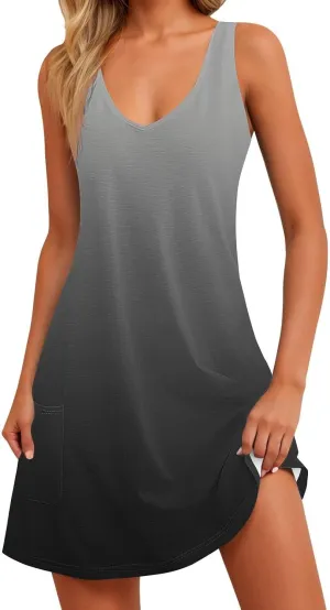 hlysgo Petite Dresses for Women Summer Trendy Gradient Print Sleeveless Beach Mini Sundress A-Line Flowy Going Out Dress