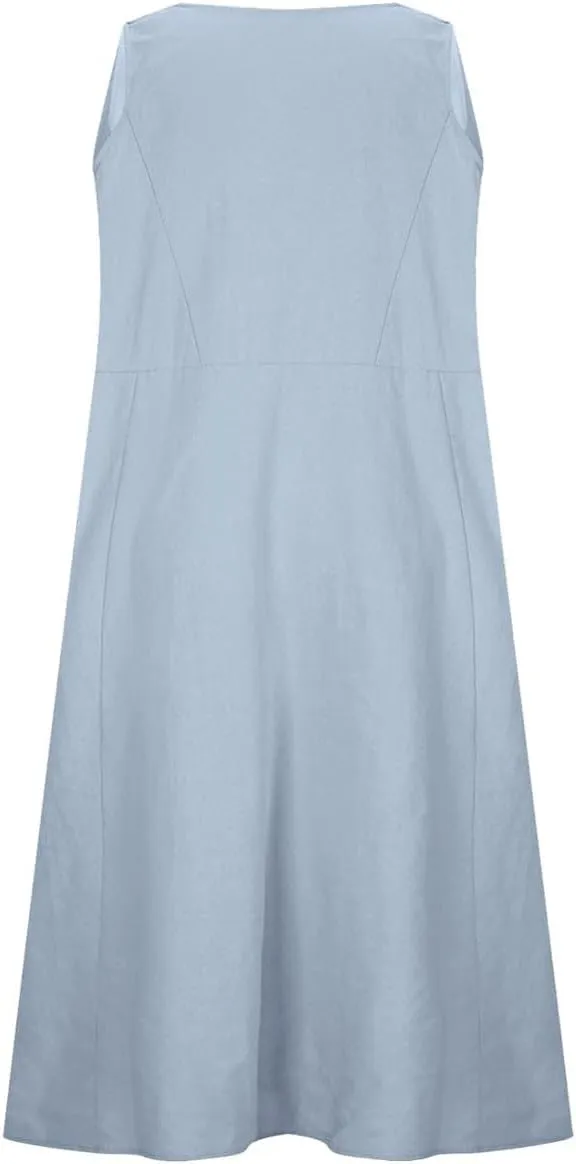 hlysgo Summer Dresses for Women 2025 Vacation Beach Cotton Linen Dress Flowy Comfy Sleeveless Mini Sundress with Pockets
