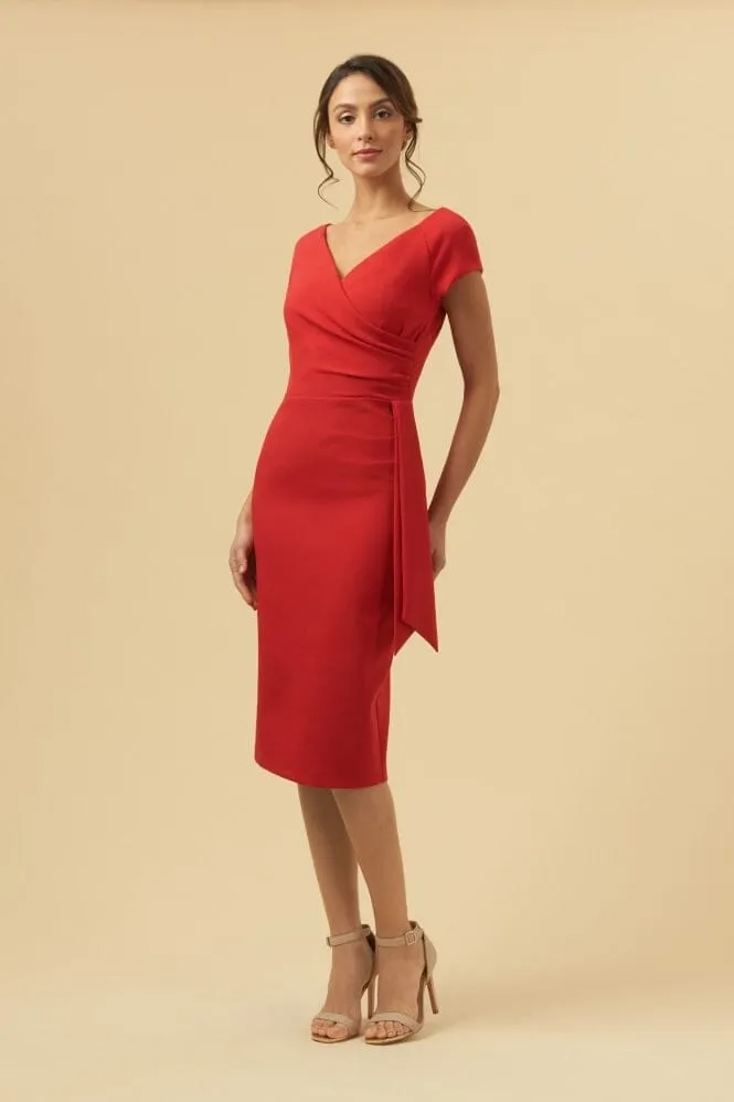 Hourglass pencilkjole i rød med faux wrap